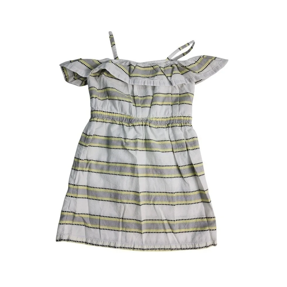 Janie and Jack Cold Shoulder Dress Kids Size 5 Yellow Striped Ruffle Summer